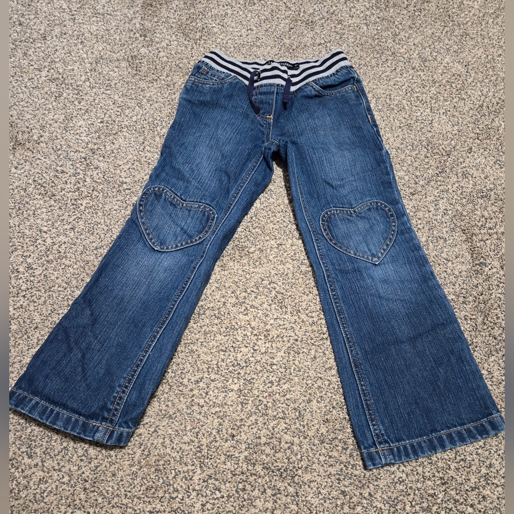 Mini Boden 6Y Girls Jeans Heart Patch Knees & Back Pockets Adjustable Waist